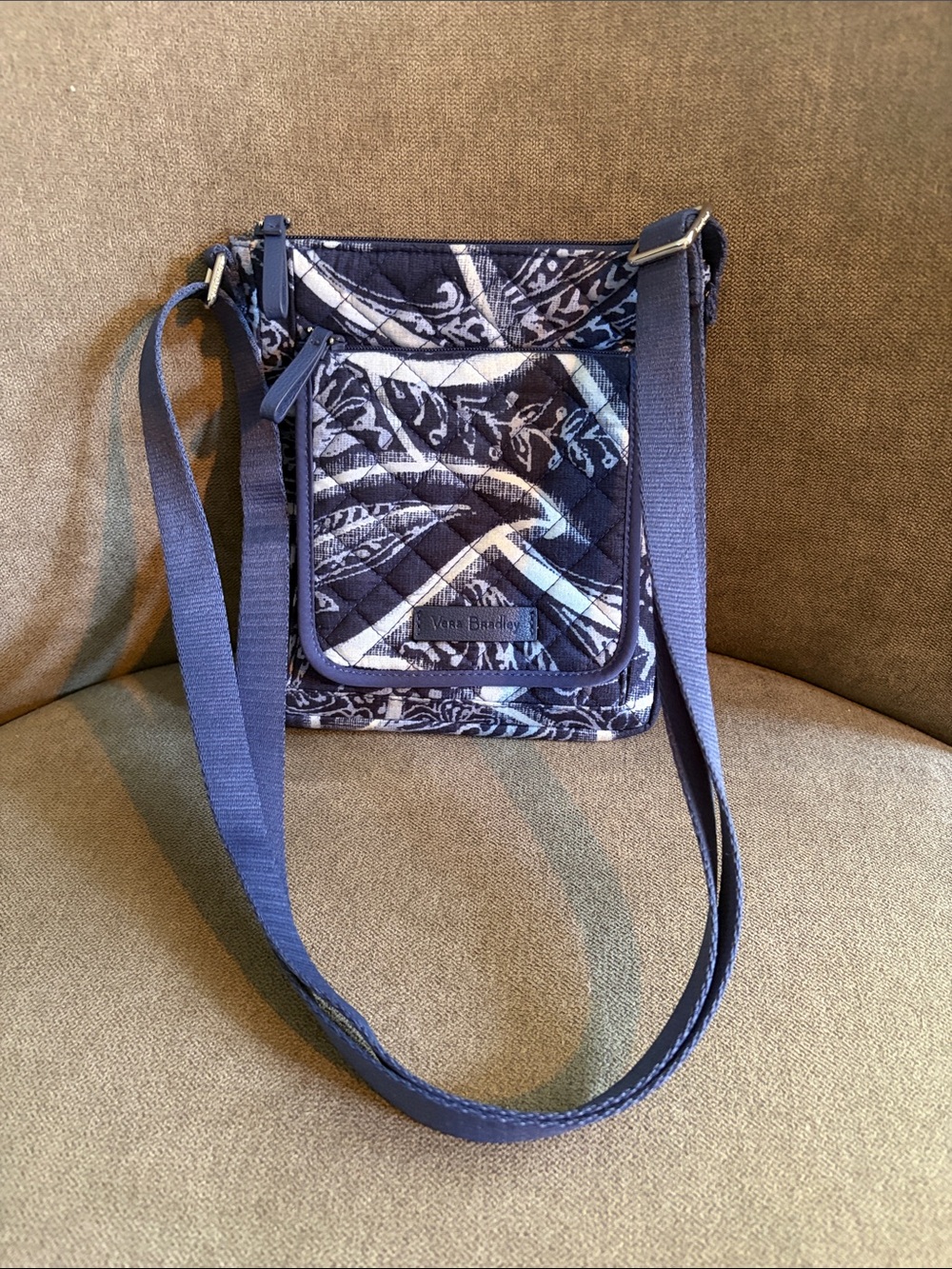 Vera Bradley Iconic Hipster Indio Navy Blue  Cotton Fabric Crossbody Bag
